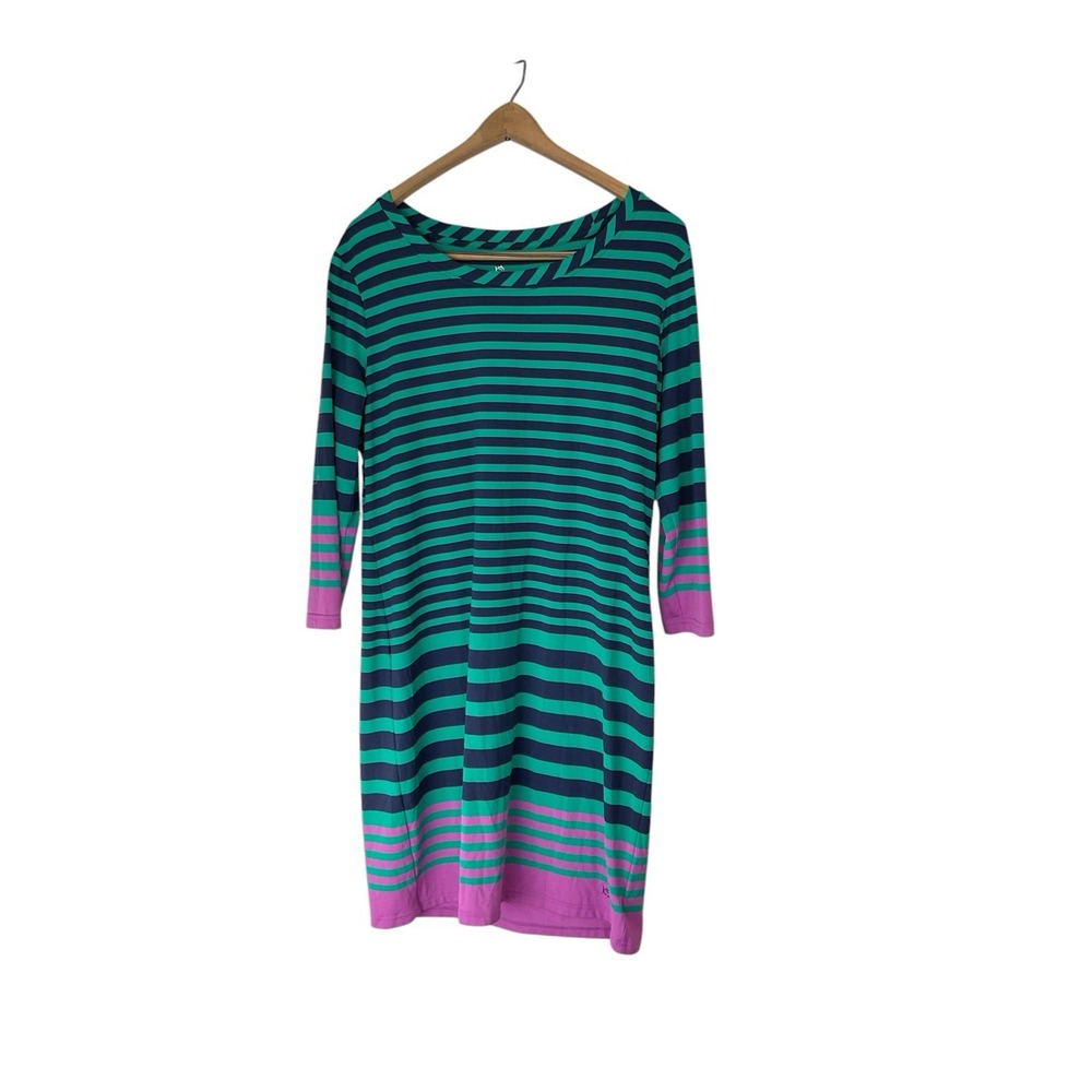 Southern Tide Camille Striped Dress Clover Green sz L UPF 50+